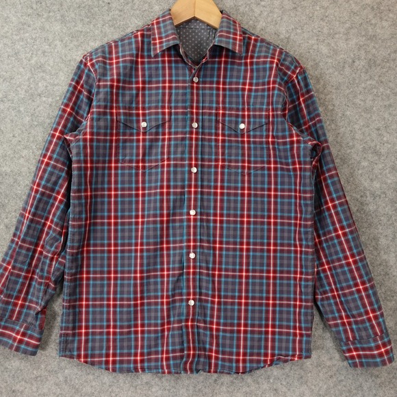 Vintage Western Plaid‎ Button Up Shirt M Blue Pearl Snap Chore Ranch WESTMOOR - Picture 1 of 13